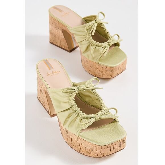 Sam Edelman Dova Green Satin Cork Wedge Platform Sandals Y2K Heels 8.5 - Picture 1 of 9